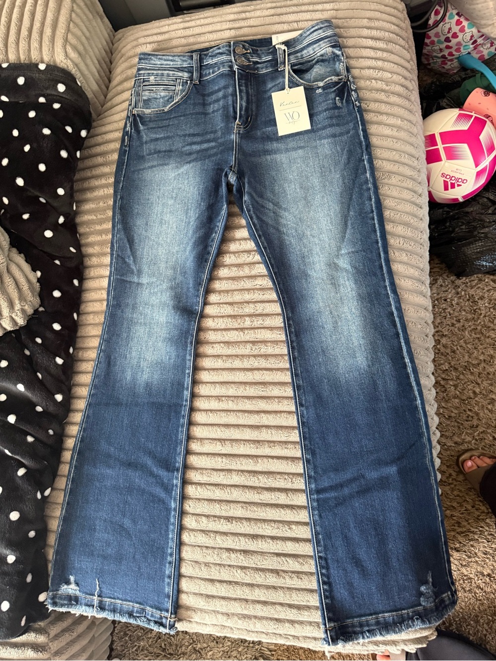 KanCan Blue Flared Jeans with Subtle Distressing